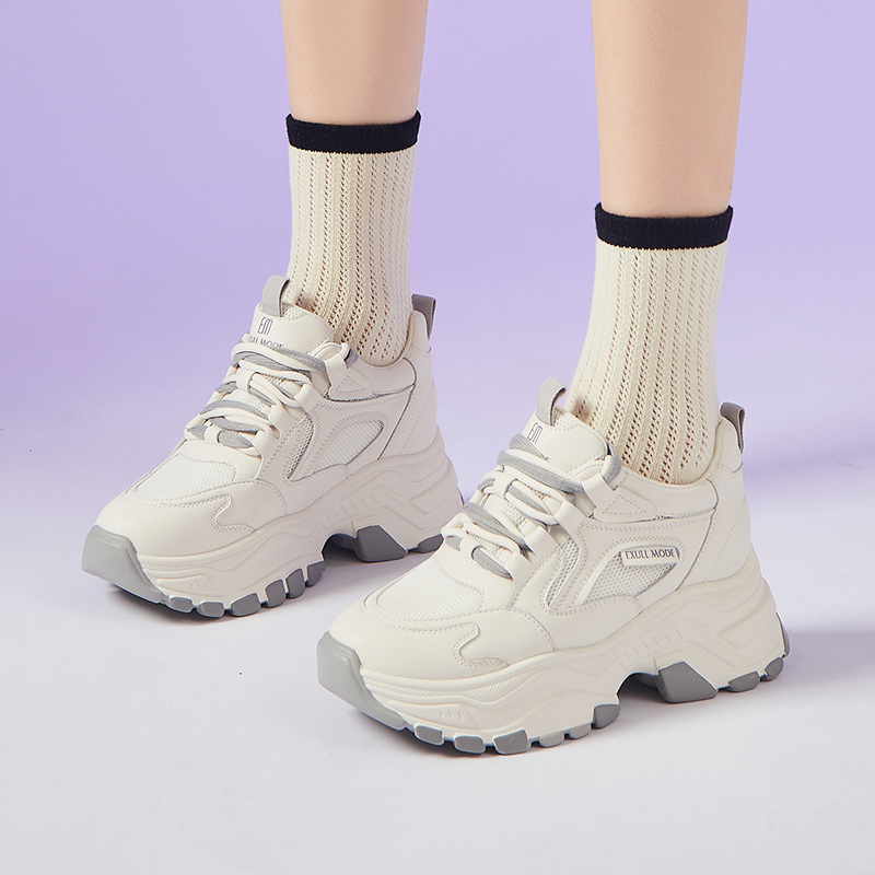 Shop (W) Exull Q Fabric Chunky Sole Rendah 'Beige Dad Shoe' 1317700771