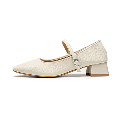 (W) Exull Q Leather 'French Lychee Pattern Block Heel Sandal'