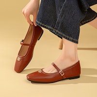 (W) EXULL Q Leather 'Zapatos Planos Casual de Punta Cuadrada' 13170003 6