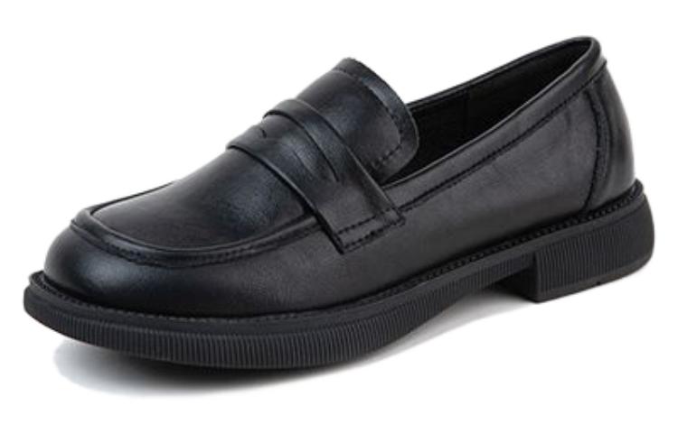 (W) Exull Q Leather Casual Flat Shoes 'Black CMFT Low Heel'