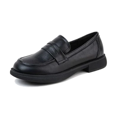 (W) Exull Q Leather Casual Flat Shoes 'Black CMFT Low Heel'