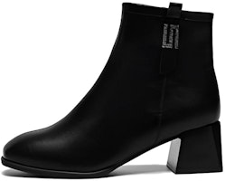 (Women) Exull Q Leather Chunky Heel Zip Ankle Boots 'Black' 1218602260 (Women) Exull Q Leather Chunky Heel Zip Ankle Boots 'Black' 1218602260