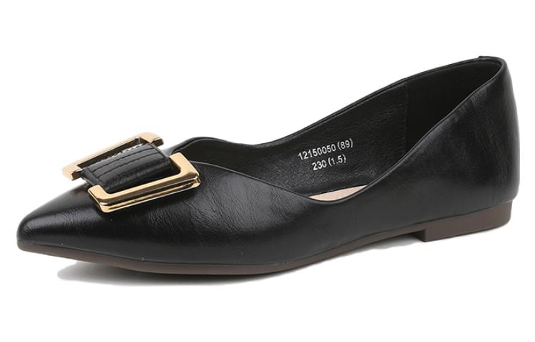 (Women) Exull Q Leather Flats 'Comfort Soft Sole Black Pointed-Toe' 1215005060