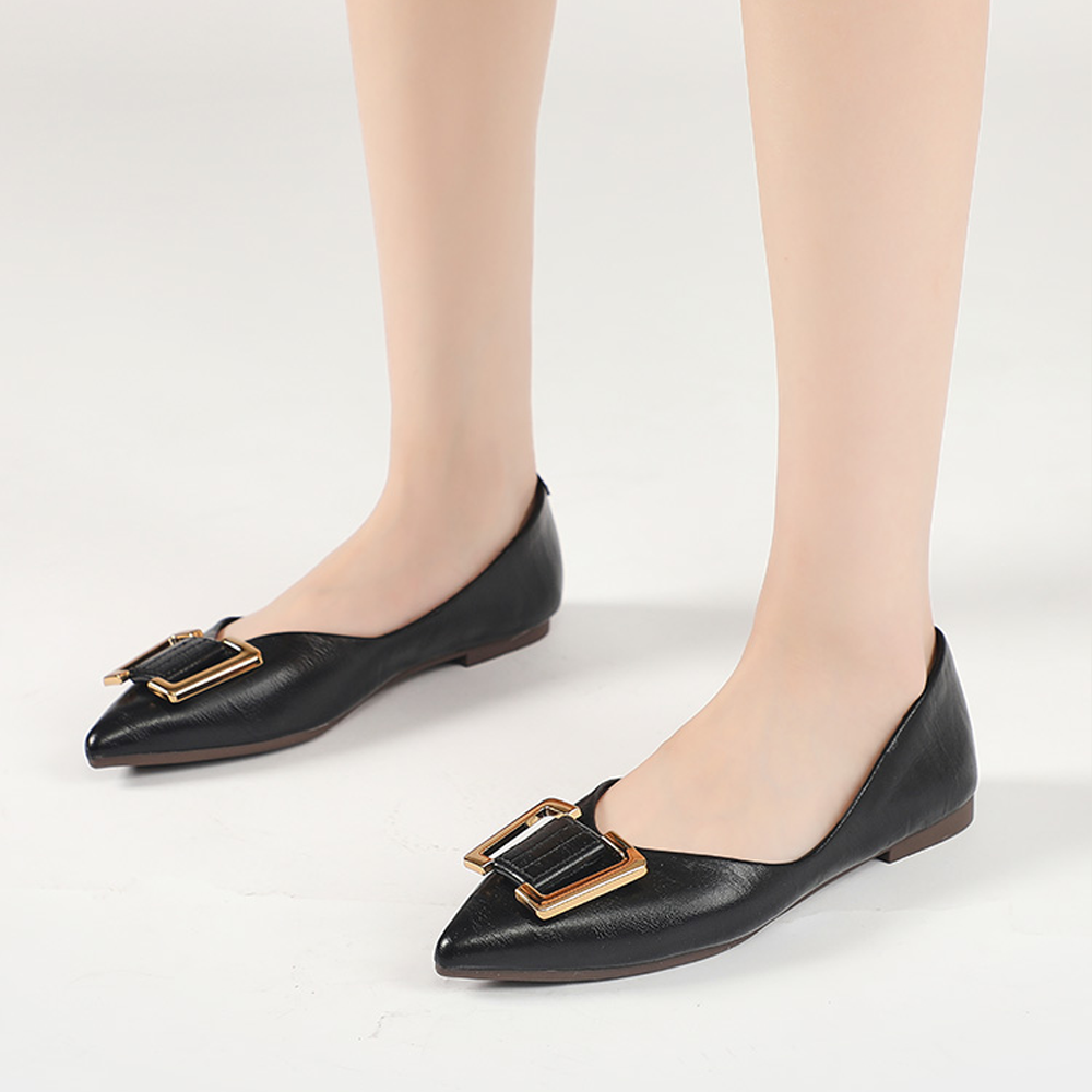 Order (W) Exull Q 皮革平底鞋 '舒适软底黑色尖头' 1215005060