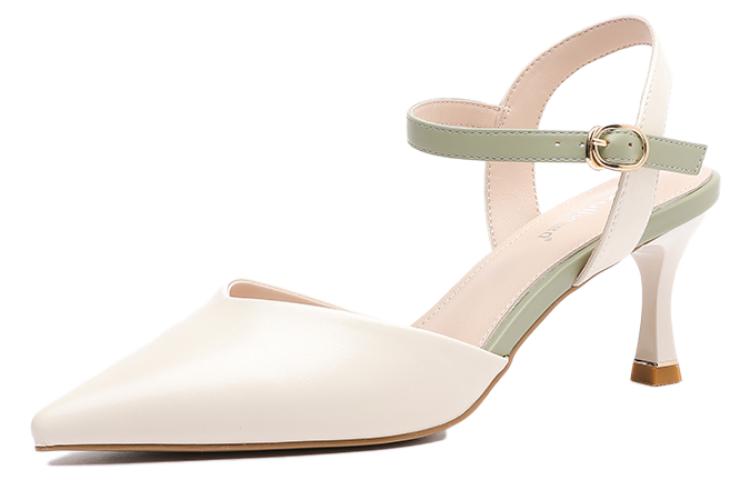 (Women) EXULL Q Leather French Peep-Toe Single Strap Heels 'Green' 1216300640