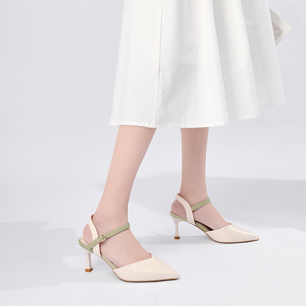 Order (W) Tacones de Cuero EXULL Q Verde con Punta Abierta y Correa Única 1216300640