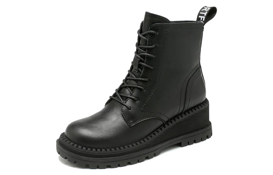 Order EXULL 依思Q 牛皮革 百搭簡約 短筒 馬丁靴 5cm 女款 黑色