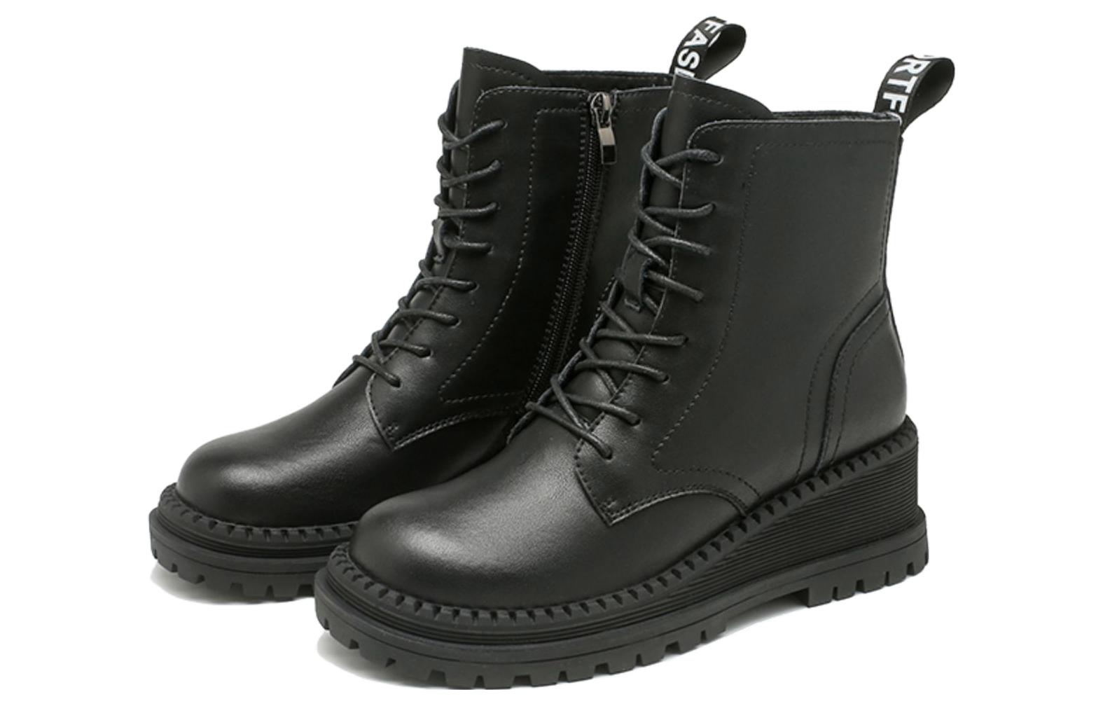 Lookbook EXULL 依思Q 牛皮革 百搭簡約 短筒 馬丁靴 5cm 女款 黑色