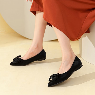 (W) Exull Q Kasut Kulit Slip-On Berhujung Tajam 'Black Bow' 1215007160 1