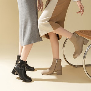 (W) Exull Q PU Hak Chunky 5.5cm 'Boot Ankle Nyaman Hitam' 12186270 3