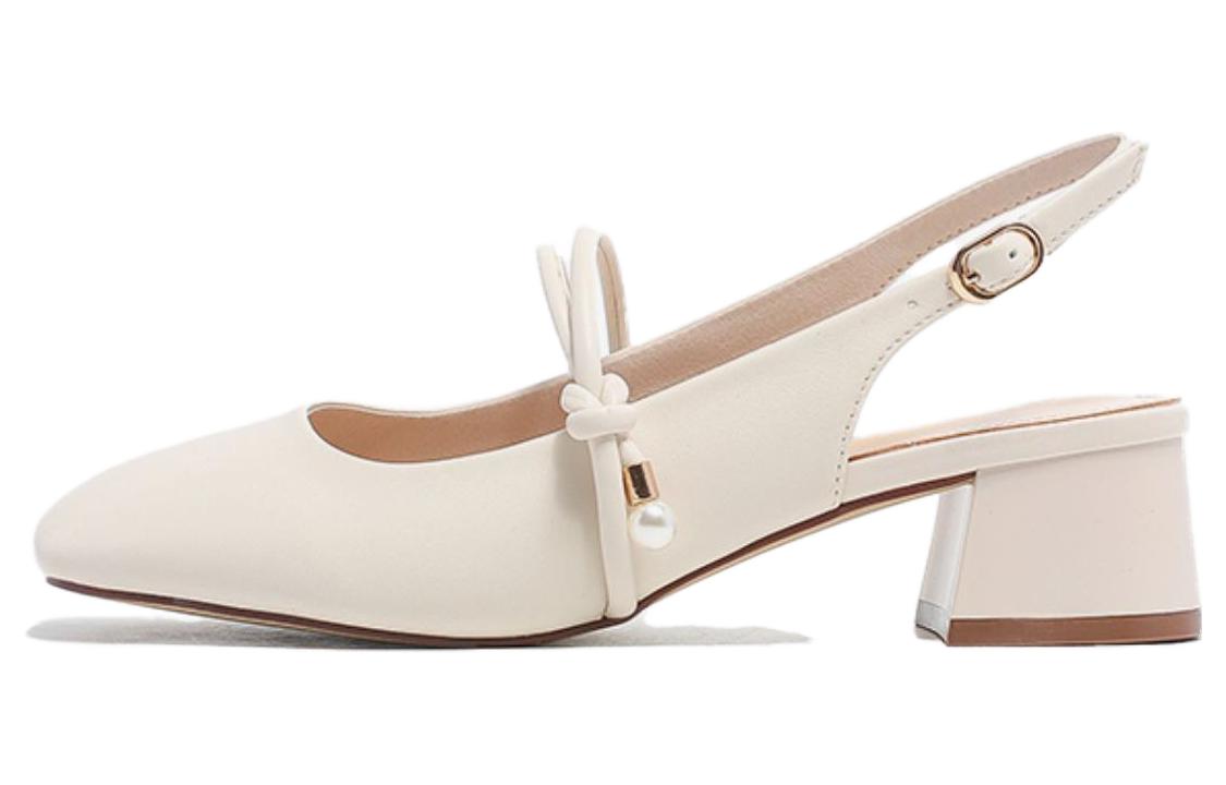 (W) EXULL Q PU 'Beige Buckle Block Heel'