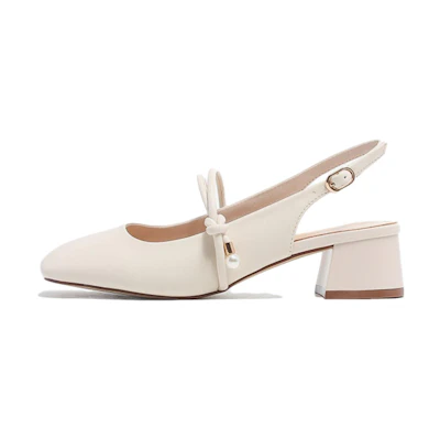 (W) EXULL Q PU 'Beige Buckle Block Heel'