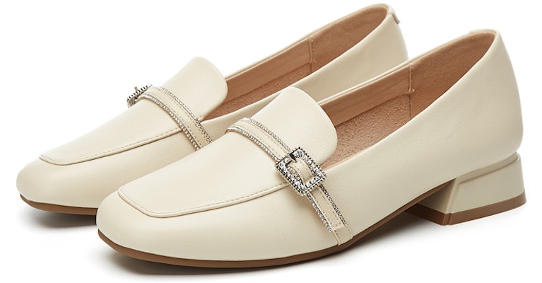 EXULL 依思Q PU 時尚經典 粗跟 高跟鞋 3cm 女款 米白色 Lookbook EXULL 依思Q PU 時尚經典 粗跟 高跟鞋 3cm 女款 米白色