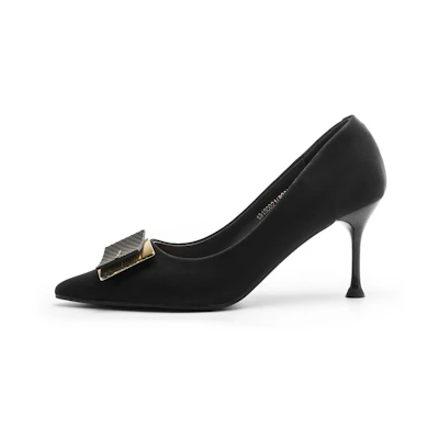 (W) Exull Q PU 'French Chic Black Pointed Toe Stiletto'
