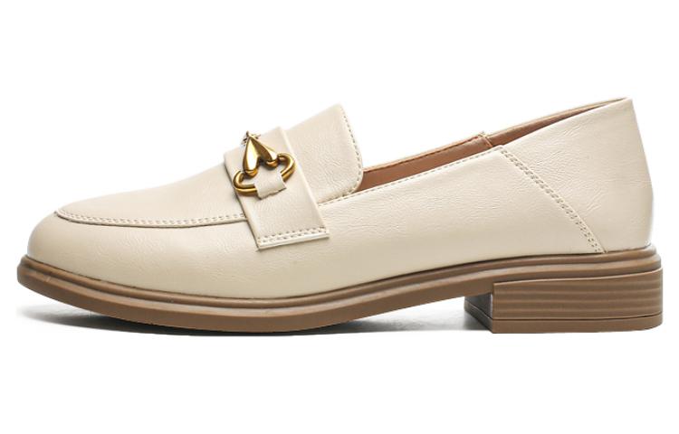 (Women) Exull Q PU 'Ivory British Chunky Heel Loafers' 1315102371