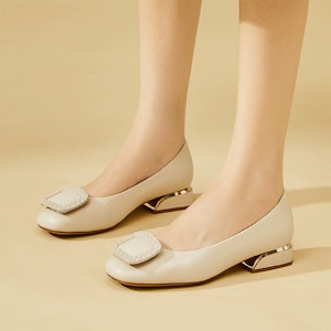 EXULL 依思Q PU 方頭紋理扣飾平底 休閒單鞋 2.8cm 女款 13