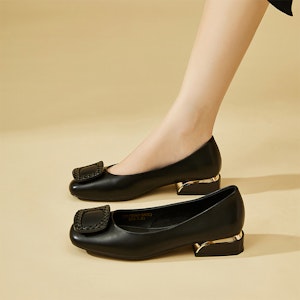 EXULL 依思Q PU 方頭紋理扣飾平底 休閒單鞋 2.8cm 女款 Cheap EXULL 依思Q PU 方頭紋理扣飾平底 休閒單鞋 2.8cm 女款