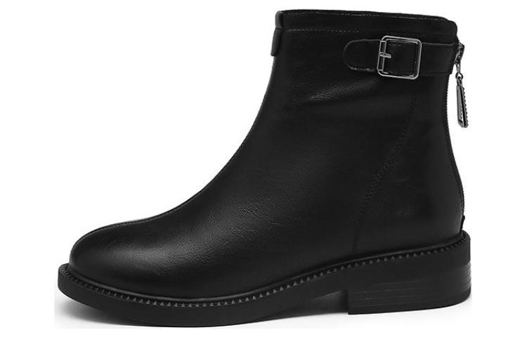 (Women) Exull Q PU 'Thick Comfortable Chunky Heel Ankle Boot Black' 1218647960