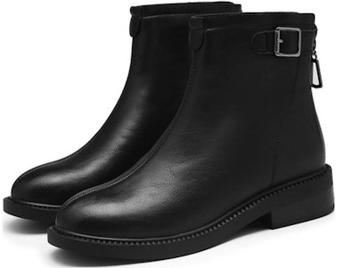 EXULL 依思Q PU 加絨加厚舒適粗跟 短靴 5cm 女款 黑色 Lookbook EXULL 依思Q PU 加絨加厚舒適粗跟 短靴 5cm 女款 黑色