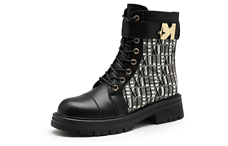 (Women) Exull Q PU Martin Boots 'Black and White Print' 7218604561