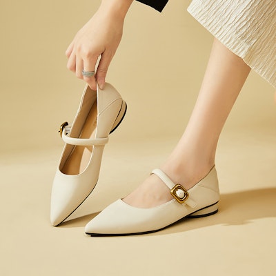 (W) EXULL Q PU Flats Hujung Runcing Dengan Gesper 'Kasual' 7317003760 9