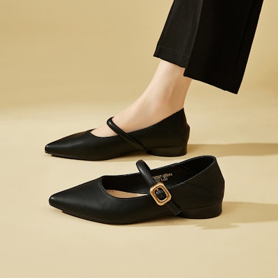 (W) EXULL Q PU Flats Hujung Runcing Dengan Gesper 'Kasual' 7317003760 1