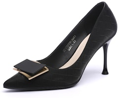(Women) EXULL Q PU Pointed Toe Slip-On Stiletto Heels 'Black' 12I5000660 (Women) EXULL Q PU Pointed Toe Slip-On Stiletto Heels 'Black' 12I5000660