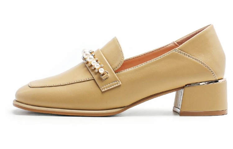 (Women) Exull Q Synthetic Leather 'Apricot Square-Toe Heels' 7315101881