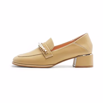 (W) Exull Q Synthetic Leather 'Apricot Square-Toe Heels'