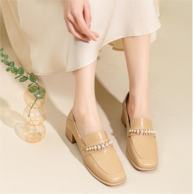 Lookbook (Women) Exull Q Synthetic Leather 'Apricot Square-Toe Heels' 7315101881