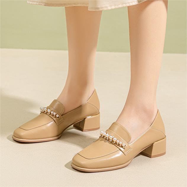 Shop (Women) Exull Q Synthetic Leather 'Apricot Square-Toe Heels' 7315101881