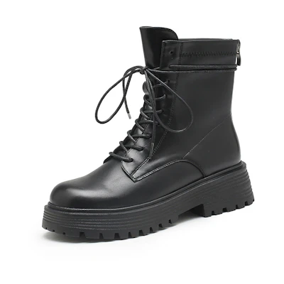 (W) Exull Q Synthetic Leather 'London Style Marten Boots Black'