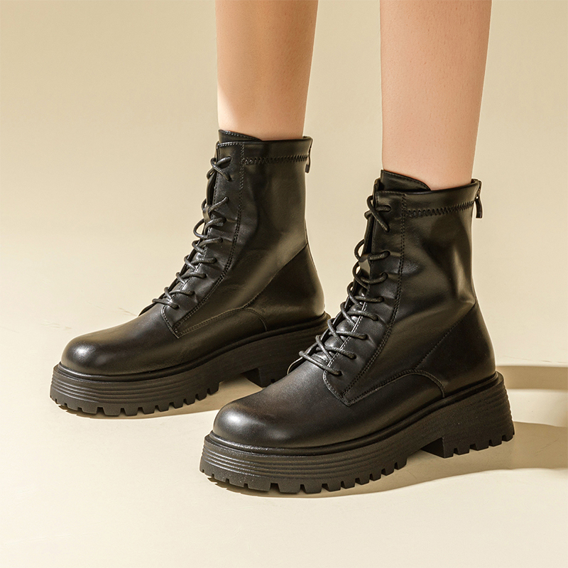 Purchase (W) Exull Q Kulit Sintetik 'Kasut Boot Gaya London Marten Hitam' 1218630260