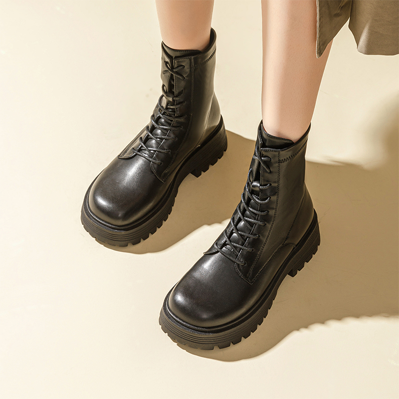 Sizing (W) Exull Q Kulit Sintetik 'Kasut Boot Gaya London Marten Hitam' 1218630260