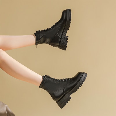 (W) Exull Q Kulit Sintetik 'Kasut Boot Gaya London Marten Hitam' 1218630260 1