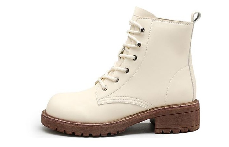 (Women) Exull Q Synthetic Leather 'Simplistic British Round Toe Thick Sole Martin Boots - Beige' 1218606671