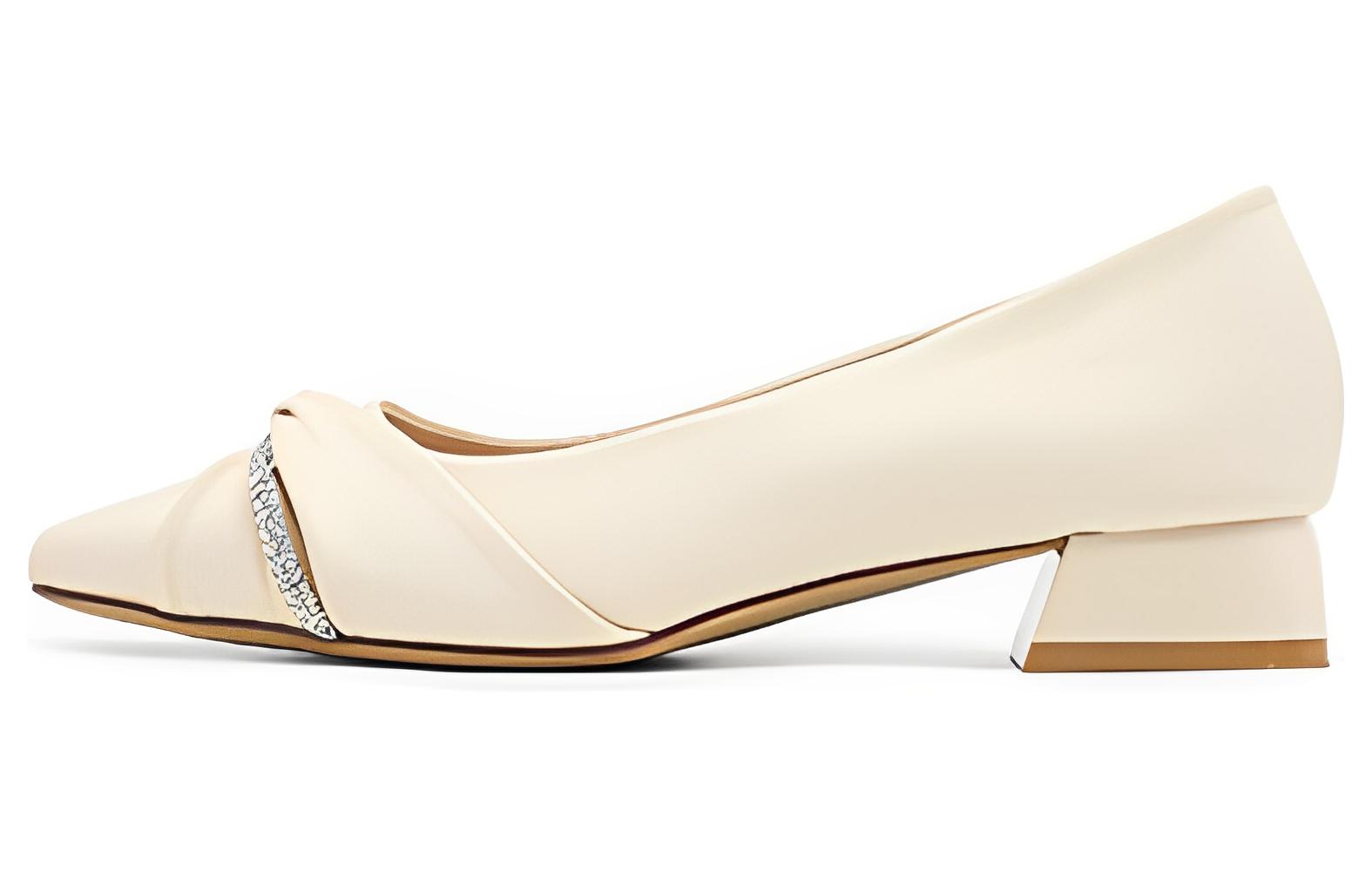 (Women) Exull Q Synthetic Leather Chunky Heel Pointed Toe Casual Shoe 'Beige White' 7315001171