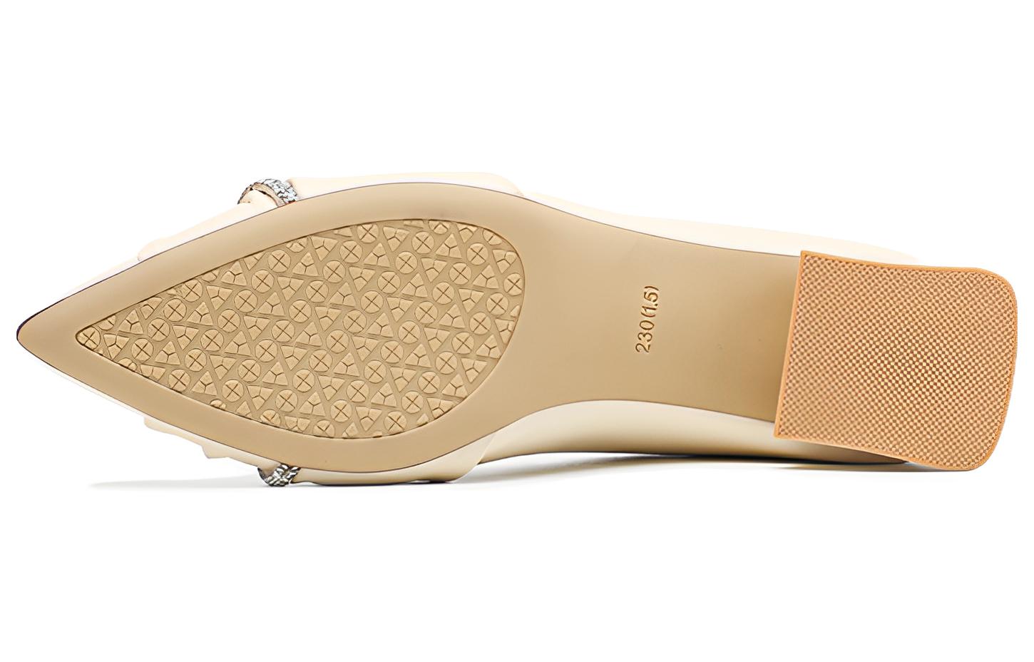 Shop (W) Zapato Exull Q Tacón Grueso Sintético Punta Fina Casual 'Beige Blanco' 7315001171