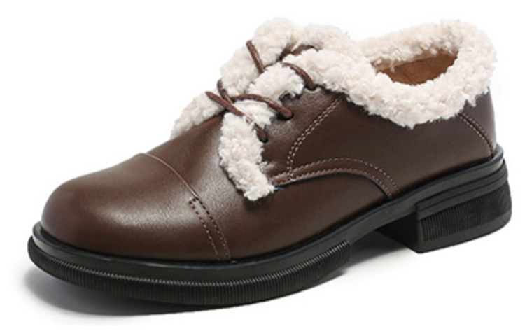 (W) Exull Q Synthetic Leather Chunky Heel Round Toe Casual Shoes 'Brown'