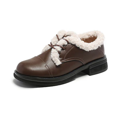 (W) Exull Q Synthetic Leather Chunky Heel Round Toe Casual Shoes 'Brown'