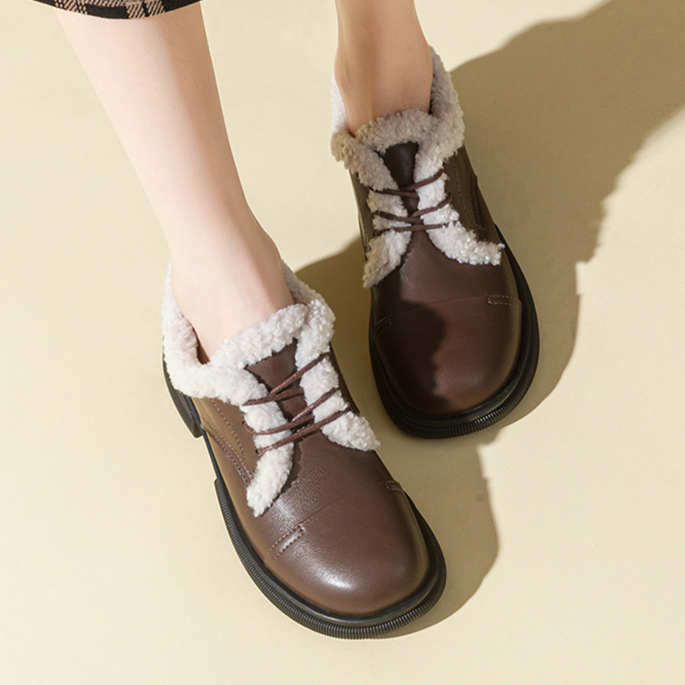 (W) Exull Q Synthetic Leather Chunky Heel Round Toe Casual Shoes 'Brown' 圖 3