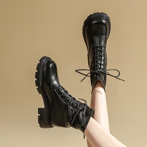 (W) Exull Q But Kasut Bertumit Kulit Sintetik 'Gaya British Hitam' 7218603660 1