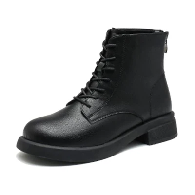 (W) EXULL Q Synthetic Leather Fleece-Lined Round Toe Oxford Lace-Up Martin Boots 'Black'