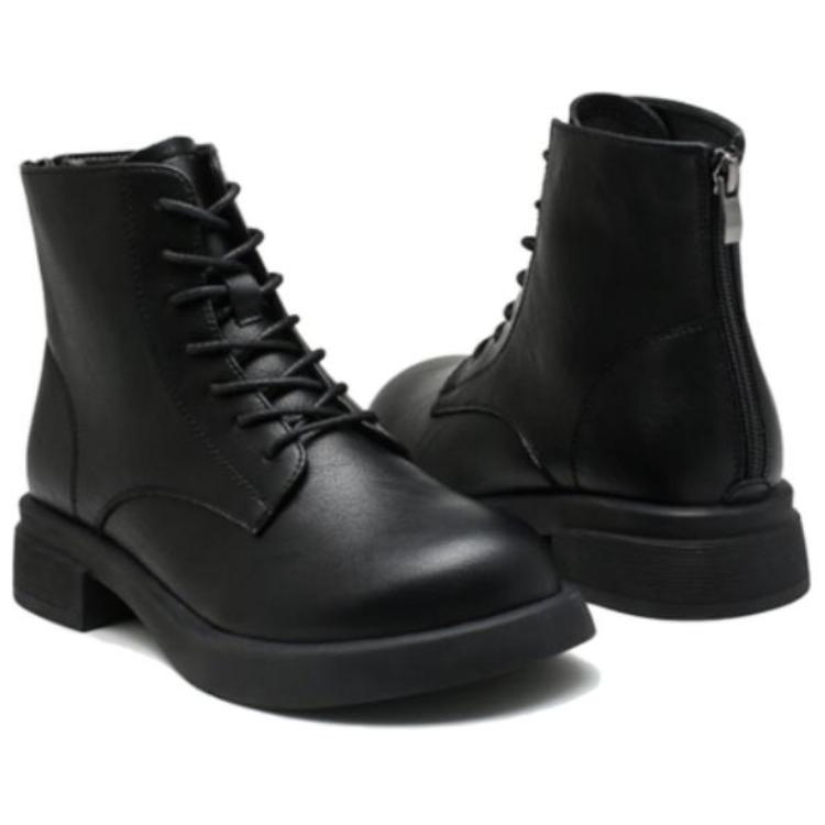 Order (W) EXULL Q Sepatu Martin Kulit Sintetis Berujung Bulat Lapisan Bulu 'Hitam' 1218626360