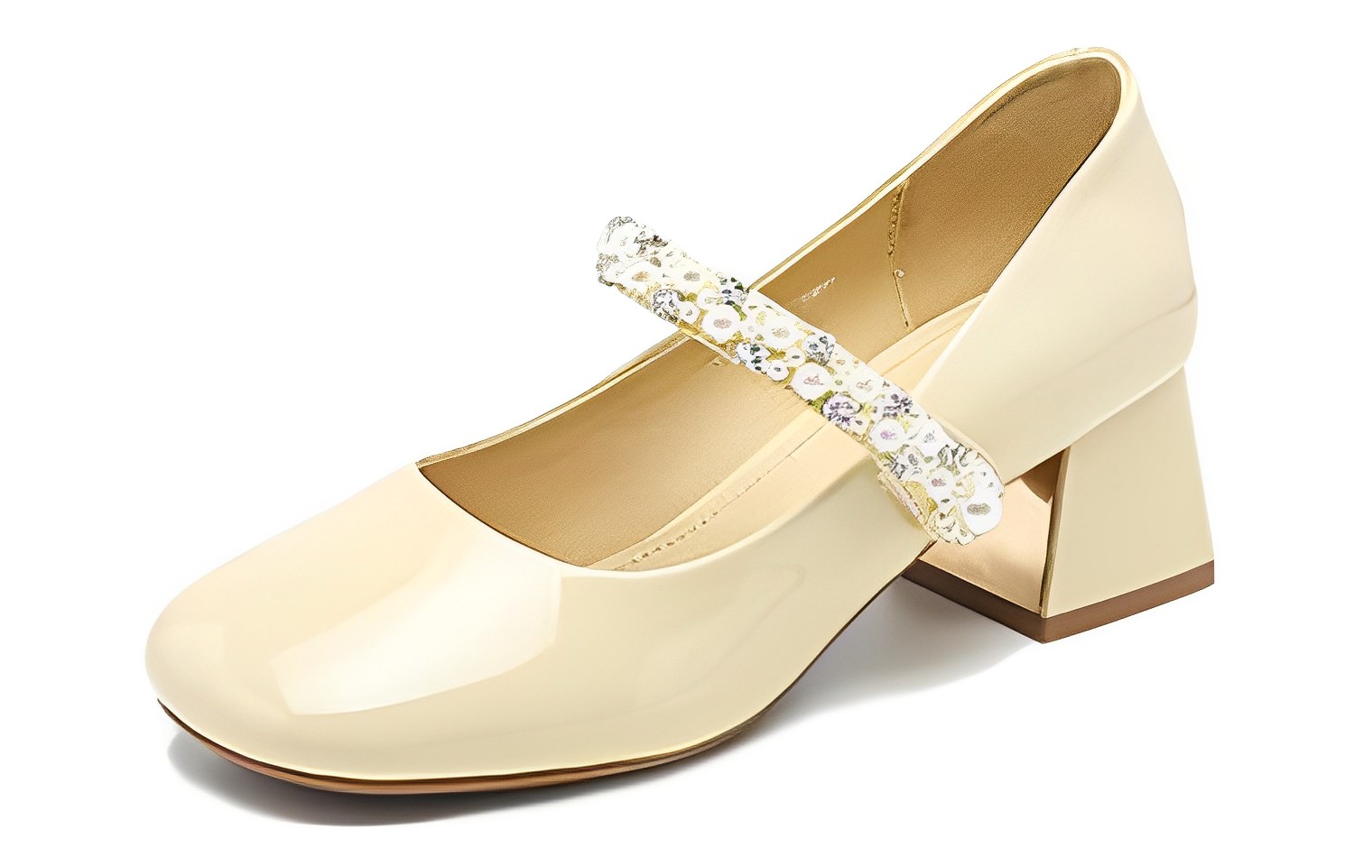 (W) EXULL Q Synthetic Leather Pearl Buckle Pumps 'Light Yellow'