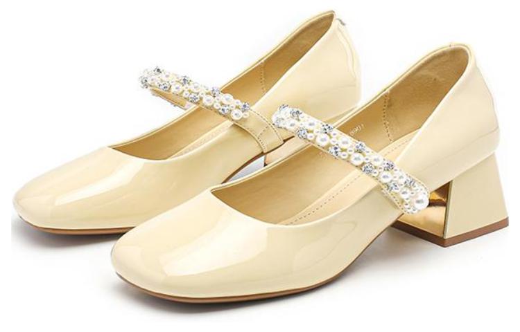 (W) EXULL Q Synthetic Leather Pearl Buckle Pumps 'Light Yellow' 圖 2