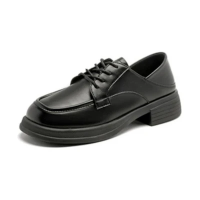 (W) Exull Q Synthetic Leather Retro British Chunky Heel Loafer 'Black'
