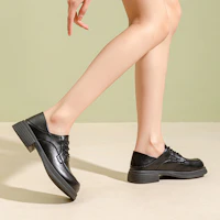 Purchase (Women) Exull Q Synthetic Leather Retro British Chunky Heel Loafer 'Black' 1315103060