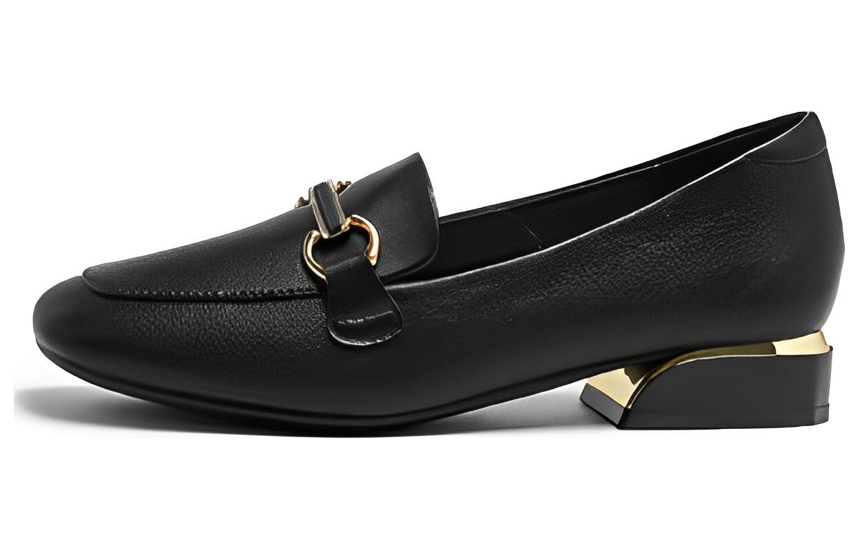 (Women) Exull Q Synthetic Leather Slip-On 'British Style Block Heel Black' 1315100460