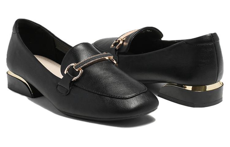 Lookbook EXULL 依思Q 合成革一腳蹬英倫風粗跟方頭休閒單鞋 女款 黑色